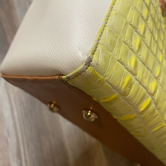 Brahmin Medium Arno Tote Limelight Ivory Brown La Scala Tri-Texture Leather Bag - Picture 15 of 16